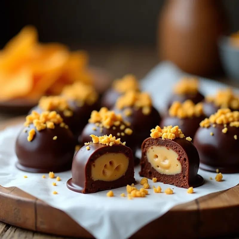 Trufas de Nutella Rellenas de Cookie Dough y Bañadas en Chocolate con Virutas de Doritos: Dulce y Salado en Armonía