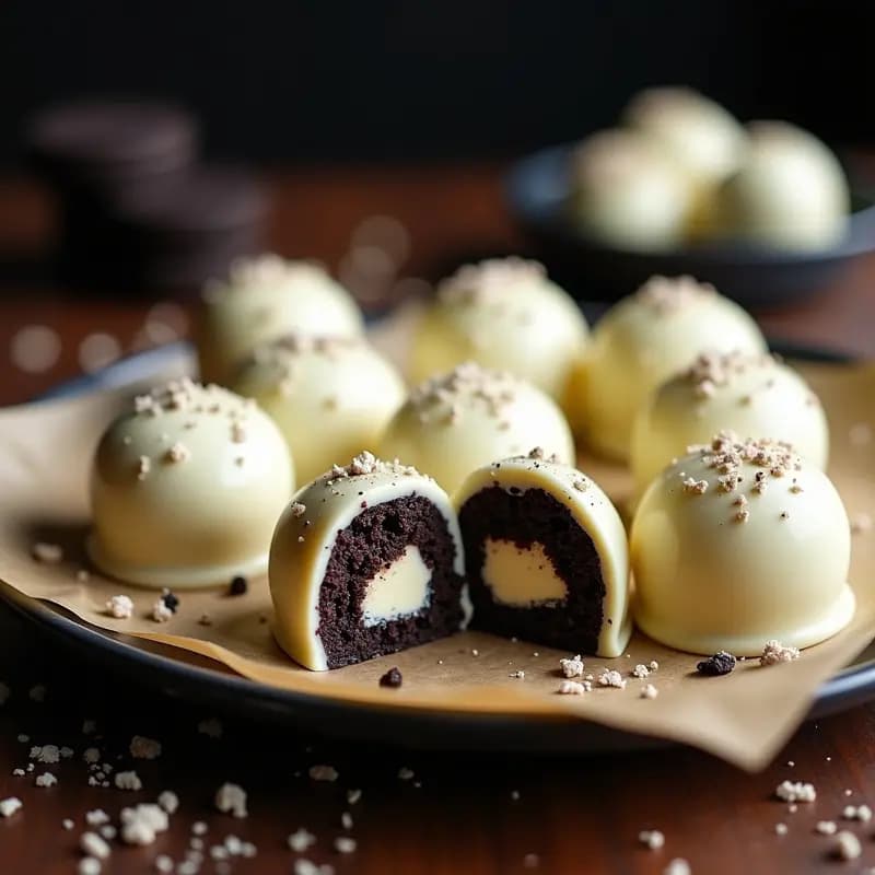 Trufas de Oreo con Relleno de Cheesecake y Cobertura de Chocolate Blanco: Postre Crujiente y Cremoso