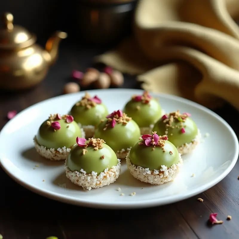Trufas de Pistacho y Cardamomo: Postre Árabe Vegano y Sin Azúcar con Toque Floral