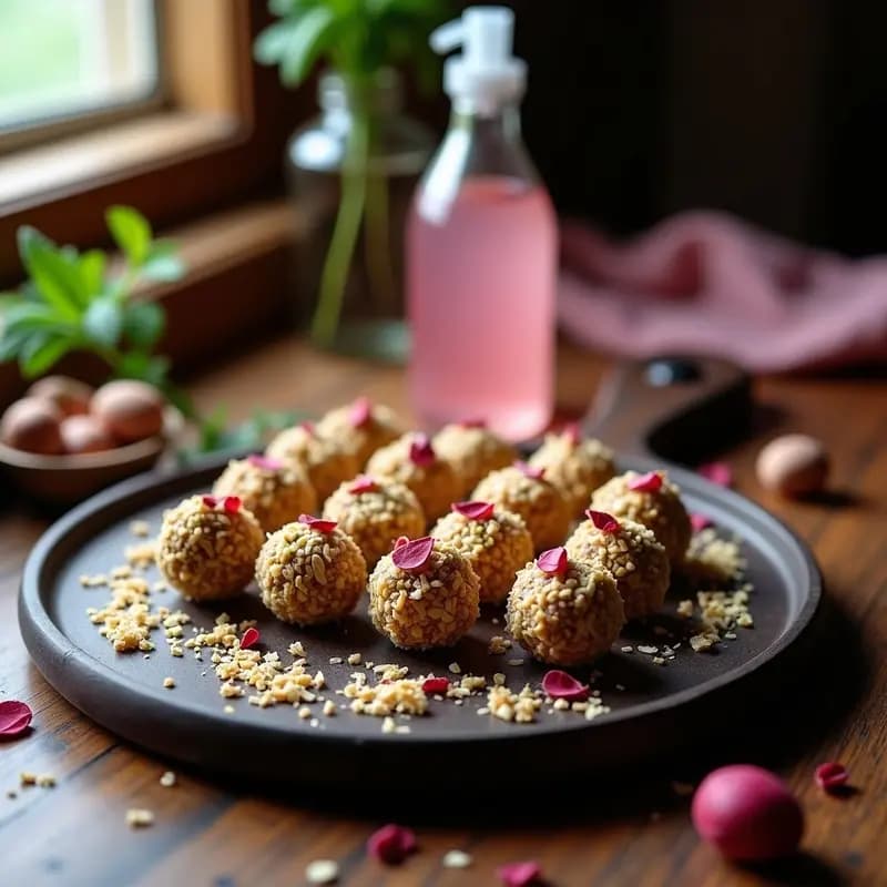 Trufas de Pistacho y Rosa de Damasco: Postre Turco Sin Azúcar y Vegano