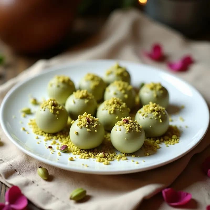 Trufas de Pistacho y Rosa Turksa: Postre de Oriente Medio Sin Azúcar
