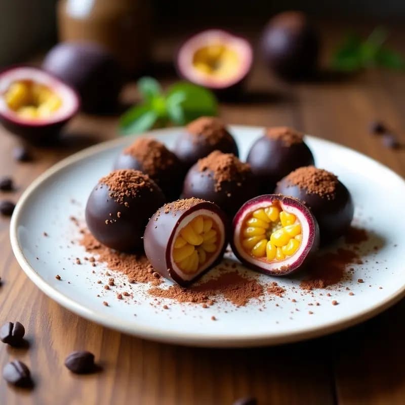 Trufas de Queso de Anacardo y Cacao con Centro de Maracuyá: Postre Brasilero Sin Lácteos