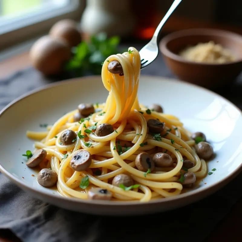 Truffle Pasta con Hongos Porcini y Crema de Anacardos: Receta Italiana Vegana