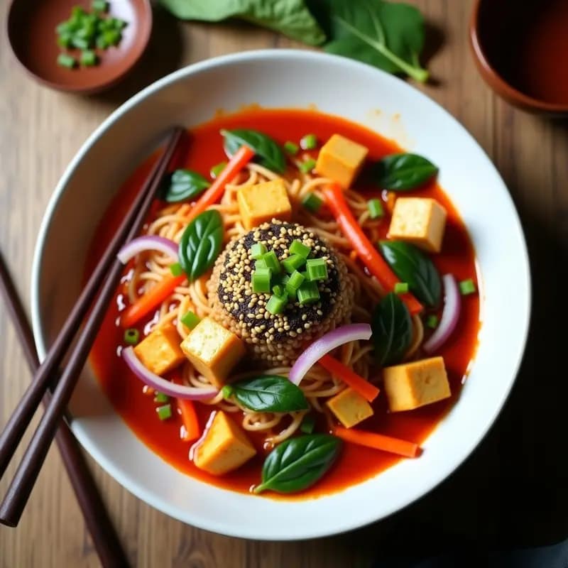 Tteokbokki de Arroz Integral con Tofu y Verduras: Receta Coreana Vegana y Picante en 20 Minutos