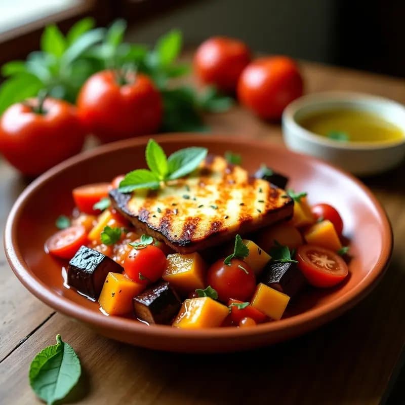 Ttestar de Berenjena y Tomate con Queso Halloumi: Receta Chipriota en Sartén