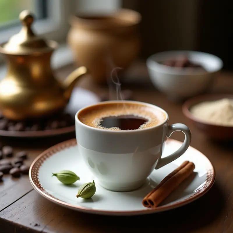 Turkish Coffee con Cardamomo y Azúcar de Dátil: Bebida Tradicional Sin Refinar