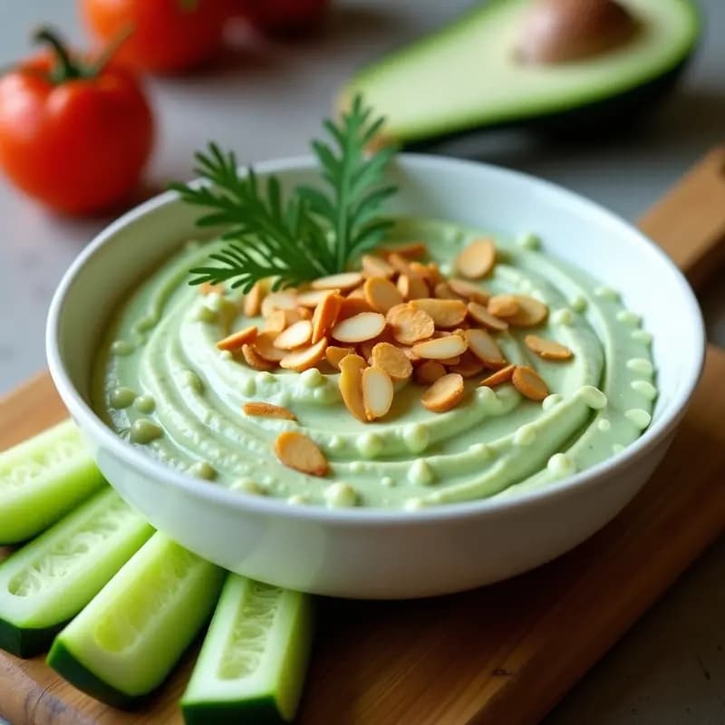 Tzatziki de Calabacín y Eneldo con Crujiente de Almendras: Dip Griego Keto y Sin Lácteos