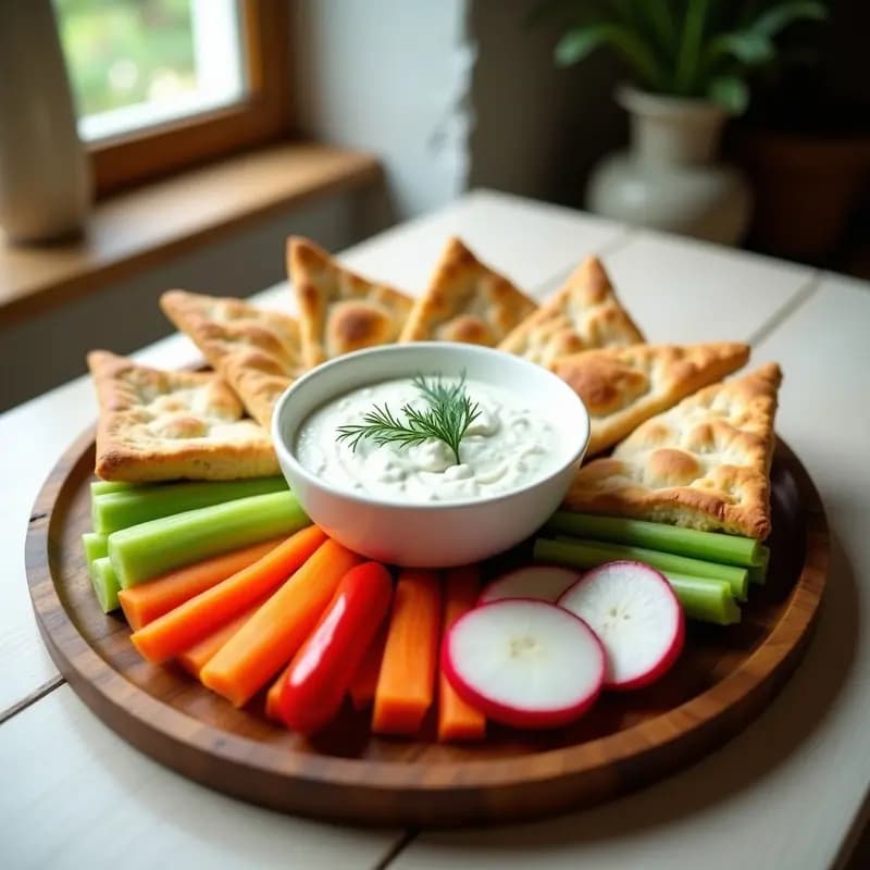 Tzatziki con Pan de Pita y Verduras: Aperitivo Griego Ligero y Sin Horno