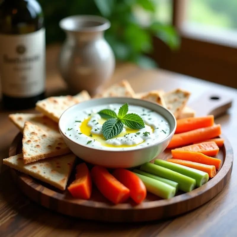 Tzatziki con Pan de Pita y Vegetales: Entrante Griego Fresco y Sin Cocción
