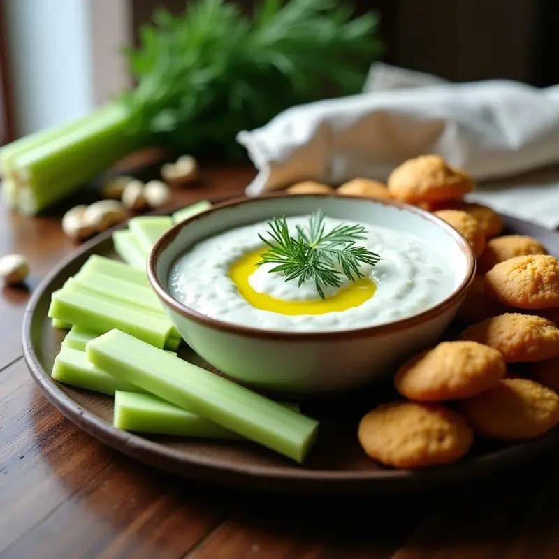 Tzatziki de Pepino y Anacardos con Bastones de Apio: Receta Griega Vegana y Sin Lactosa