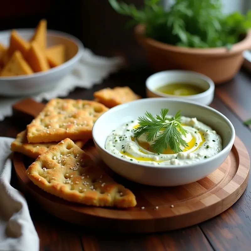 Tzatziki de Pepino Asado y Anacardos con Pan de Garbanzo: Entrante Griego Vegano y Crujiente