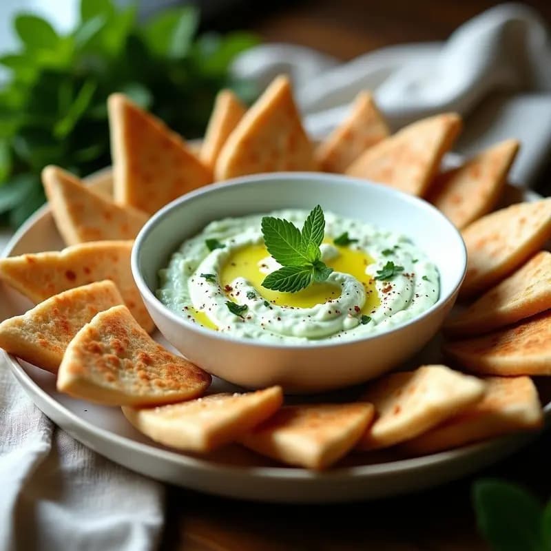 Tzatziki de Pepino y Hierbabuena con Pan de Pita Integral: Entrante Griego Sin Lactosa