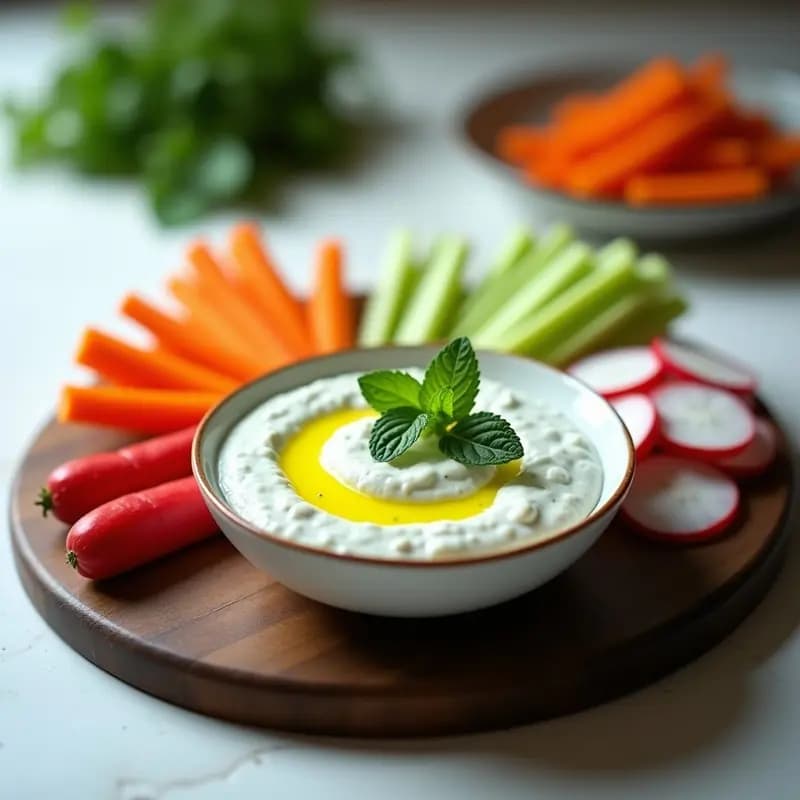 Tzatziki de Pepino y Menta con Crudités: Entrante Griego fresco y Ligero