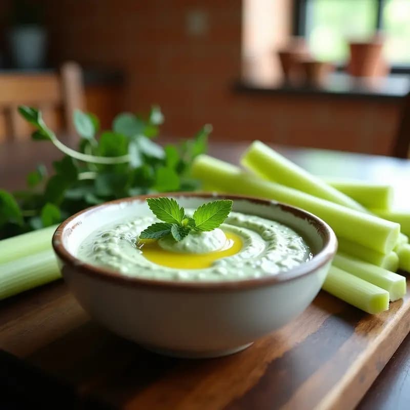 Tzatziki de Pepino y Menta con Bastones de Apio: Aperitivo Griego Keto y Sin Lactosa