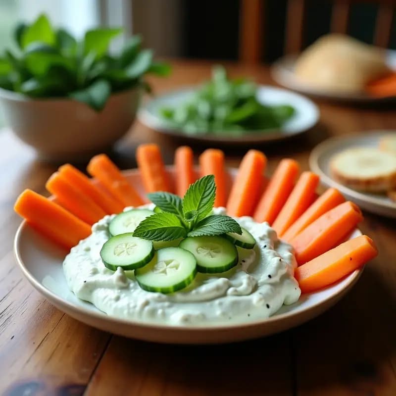Tzatziki de Pepino y Mentas con Bastones de Zanahoria: Dip Griega Fresco y Sin Lactosa