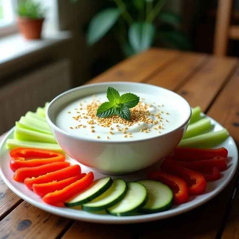 Tzatziki de Pepino y Mentol con Crudités: Dip Griego Sin Lactosa y Keto
