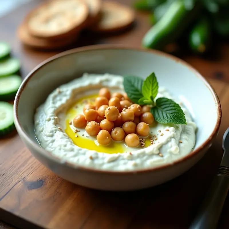 Tzatziki de Pepino y Mentol con Crujiente de Garbanzos: Entrante Griego Sin Lácteos