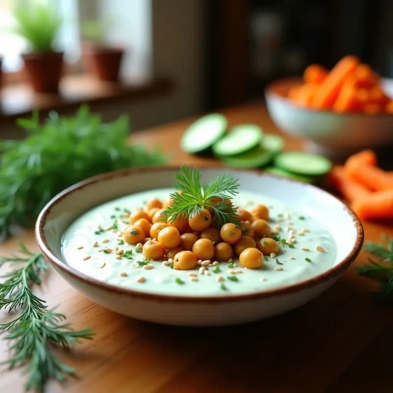 Tzatziki de Pepino y Mentolado con Crujientes de Garbanzo: Dip Griego Vegano y Alto en Proteína