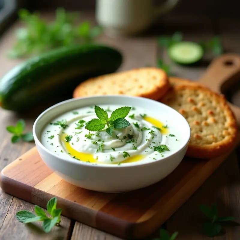 Tzatziki de Pepino y Yogur de Soja con Pan de Lino: Receta Griega Sin Lácteos