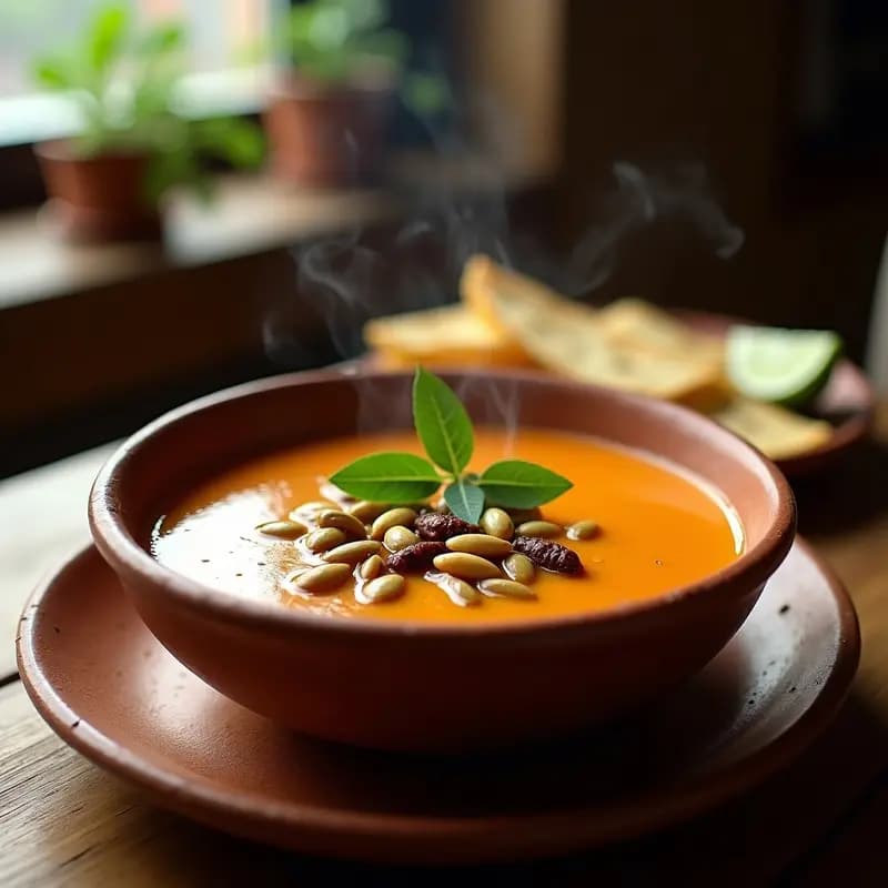 Tzin Tzun Tzan de Calabaza: Sopa Mexicana de Semillas de Calabaza y Chile Pasilla