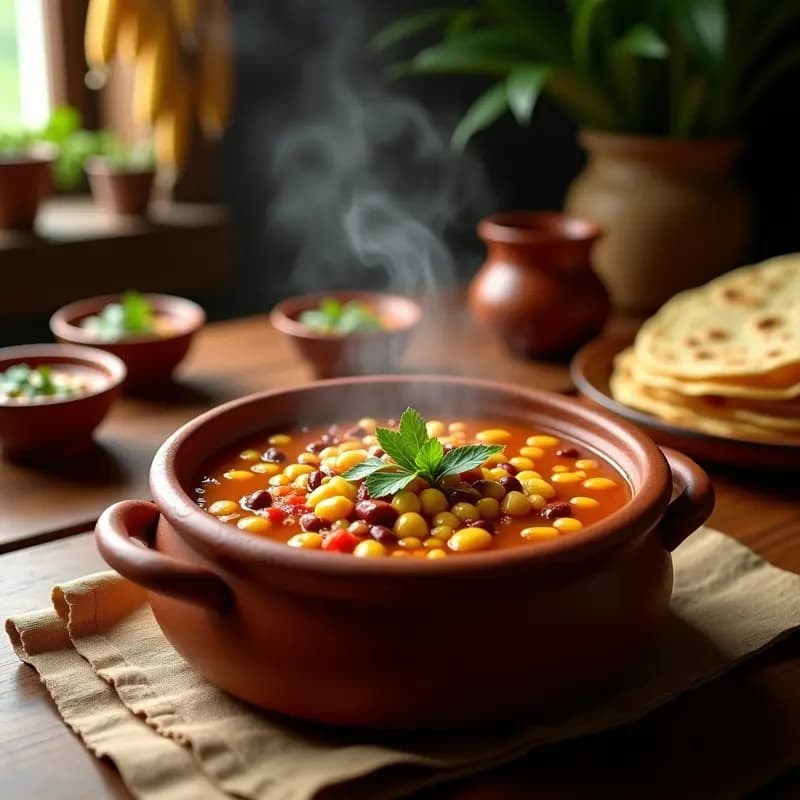 Tzin Tzun Tzun Salvadoreño: Sopa de Maíz y Frijoles con Hojas de Loroco