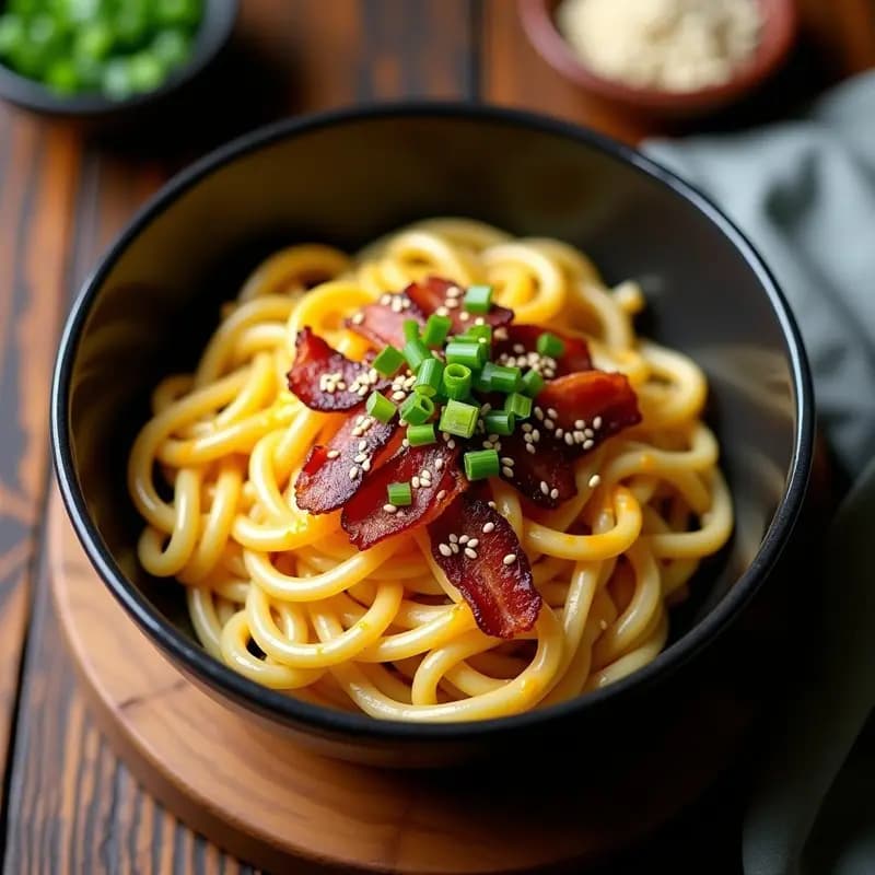 TikTok Udon Carbonara con Huevos y Bacon: Receta Viral Japonesa en 15 Minutos