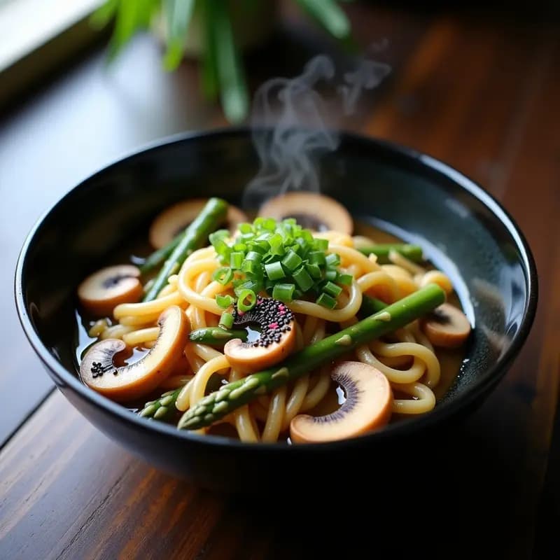 TikTok Udon con Hongos Shitake y Espárragos: Fideos Japoneses Veganos en 15 Minutos