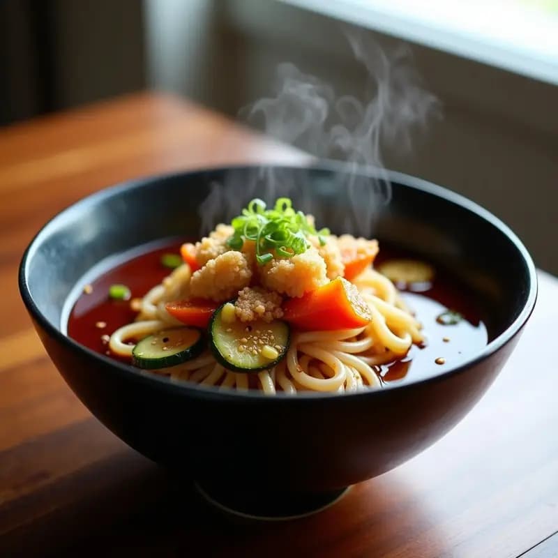 Udon con Tempura de Vegetales y Salsa Teriyaki: Receta Japonesa Vegana en 25 Minutos
