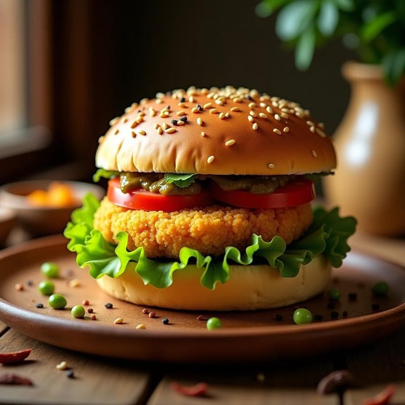 B वada Pav de Pan de Mijo y Garbanzo: Hamburguesa India Vegana en Sartén