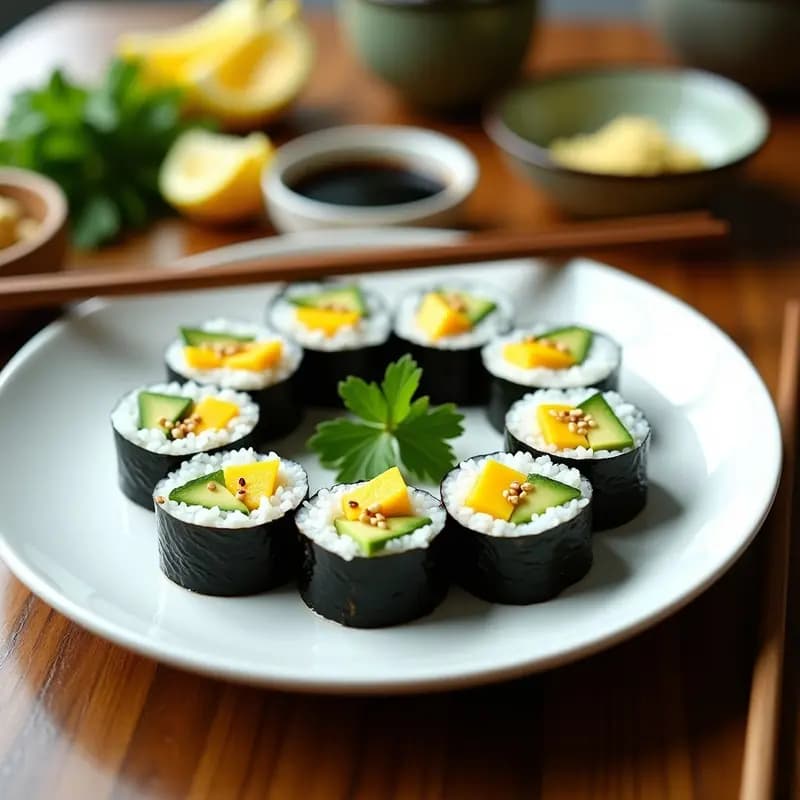Veggie Sushi Rolls con Aguacate y Mango: Receta Japonesa Fresca y Sin Pescado