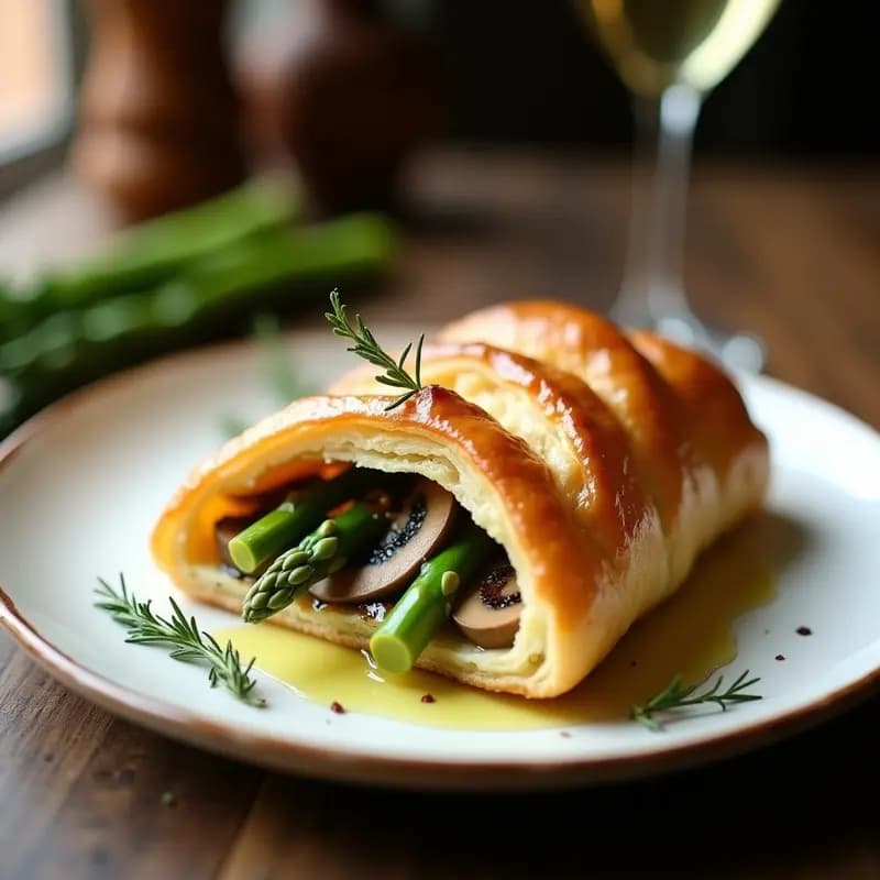 Vol au Vent de Champiñones y Espárragos: Receta Francesa Vegana con Masa Hojaldrada Sin Lácteos