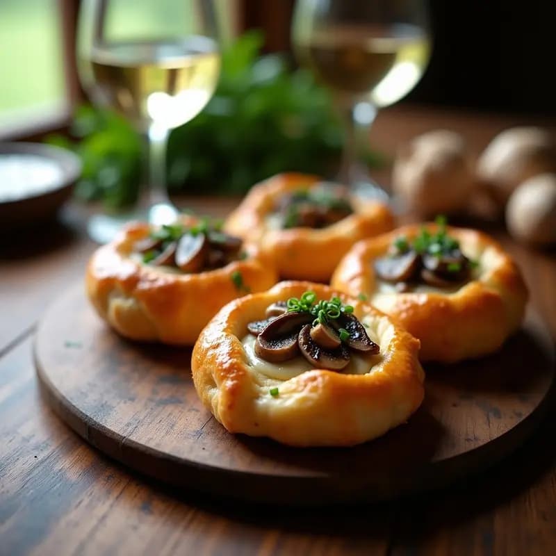 Volovanes de Champiñones y Crema de Ajo Negro: Aperitivo Francés Gourmet en 20 Minutos