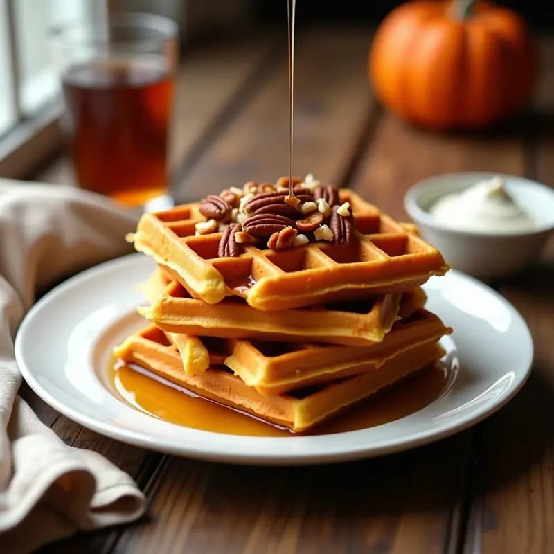 Waffles de Camote y Especias de Pumpkin Pie: Desayuno Americano Sin Harina