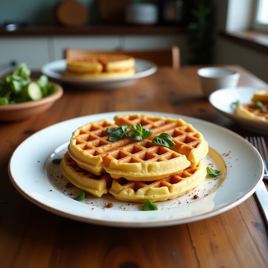Waffles de Harina de Garbanzo y especias Zaatar: Desayuno Mediterráneo Sin Gluten en Airfryer