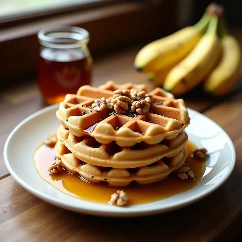 Waffles de Quinoa y Plátano con Sirope de Arce: Desayuno Proteinado