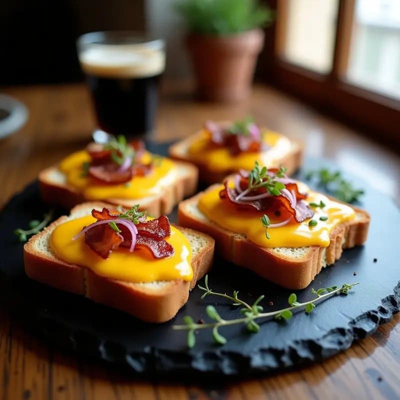 Pwns Welsh Rarebit con Cerveza Negra y Panceta: Receta Galesa Gourmet para Brunch
