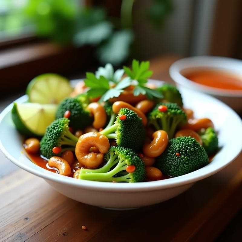 Wok de Brócoli y Anacardos con Salsa de Tamarindo: Receta Tailandesa en Airfryer