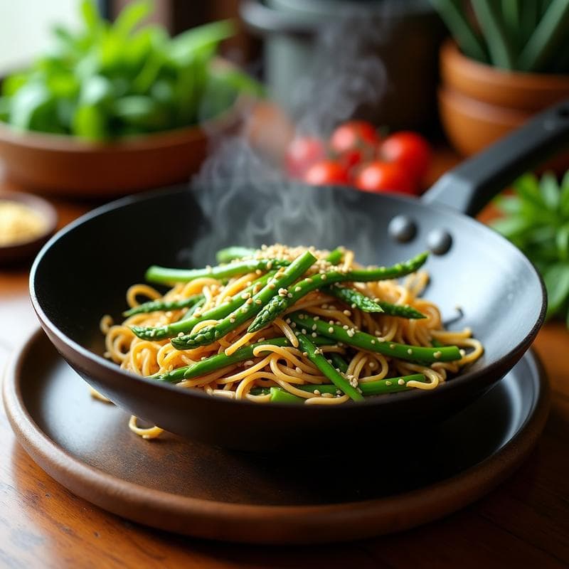 Wok de Brotes de Soja y Espárragos con Salsa Teriyaki: Receta Vegana en 15 Minutos