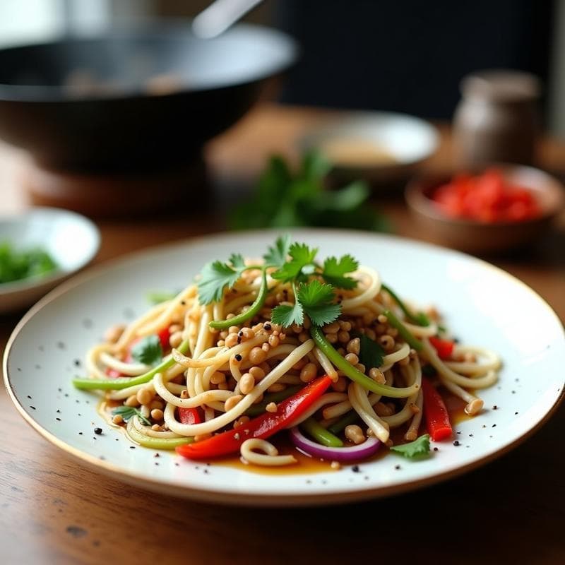 Wok de Brotes de Soja con Jengibre y Cacahuetes: Receta China Vegana en 15 Minutos