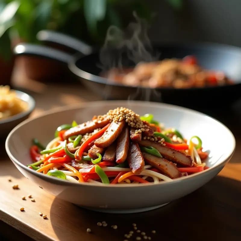 Wok de Brotes de Soja y Pechuga de Pato con Salsa Hoisin: Receta China en Olla Exprés