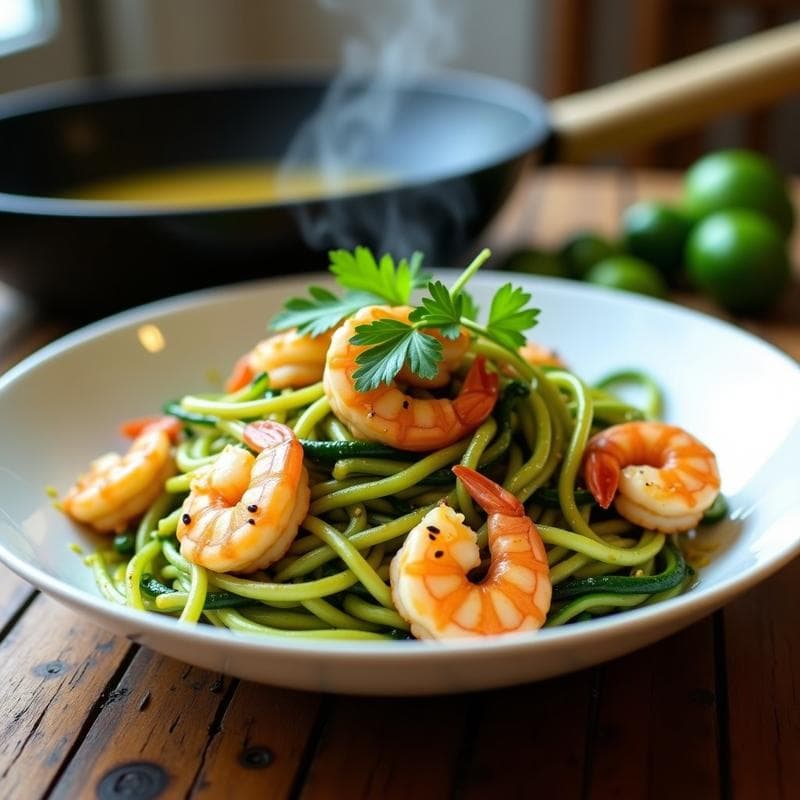Wok de Calabacín Espiralizado con Gambas y Salsa de Cilantro: Receta Vietnamita Keto en 15 Minutos