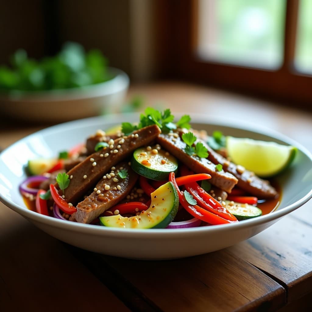 Wok de Calabacín y Ternera con Salsa de Cacahuete: Receta en Airfryer y Alta en Proteína