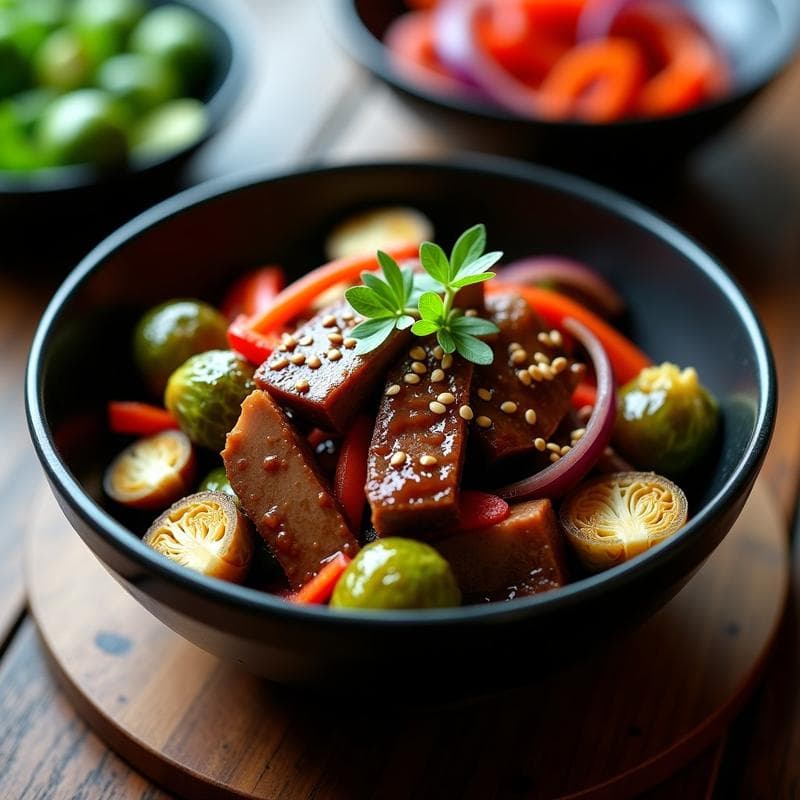 Wok de Col de Bruselas y Ternera con Salsa de Tamari: Receta en Airfryer Baja en Carbohidratos