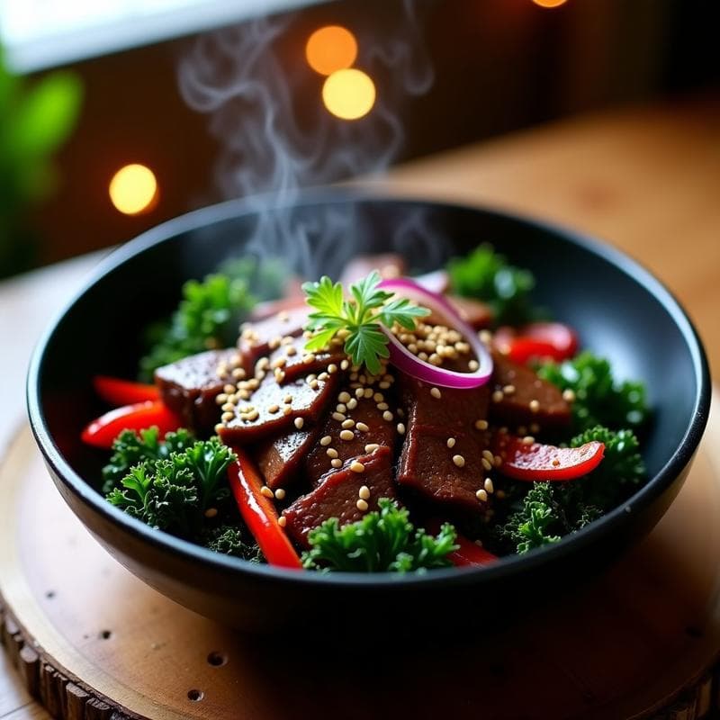 Wok de Col Rizada y Ternera con Salsa de Ostras Vegana: Receta China en Airfryer