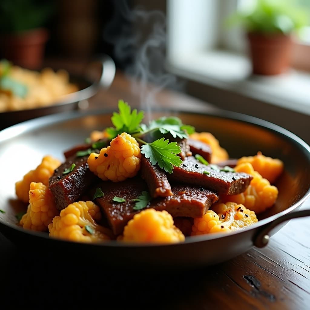 Wok de Coliflor y Ternera con Salsa de Tamarindo y Jengibre: Receta India Keto en 25 Minutos