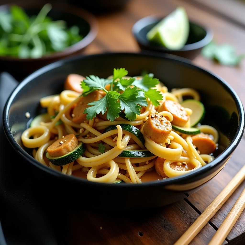 Wok de Espaguetis de Calabacín y Pollo al Satay: Receta Tailandesa Keto en 15 Minutos