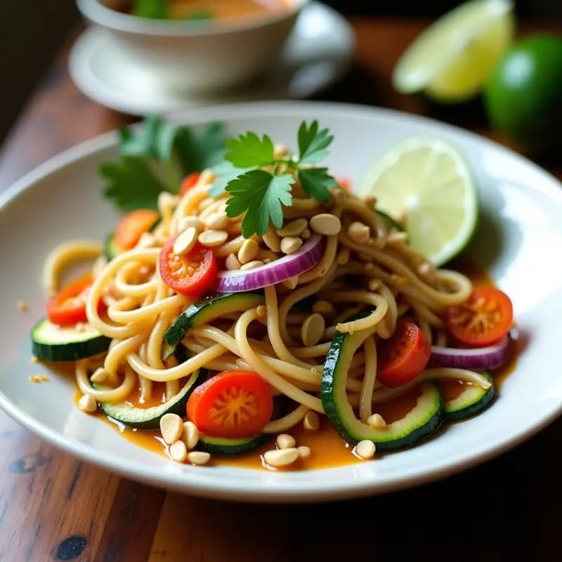 Wok de Espaguetis de Calabacín con Salsa de Cacahuete y Lime: Receta Tailandesa Sin Gluten