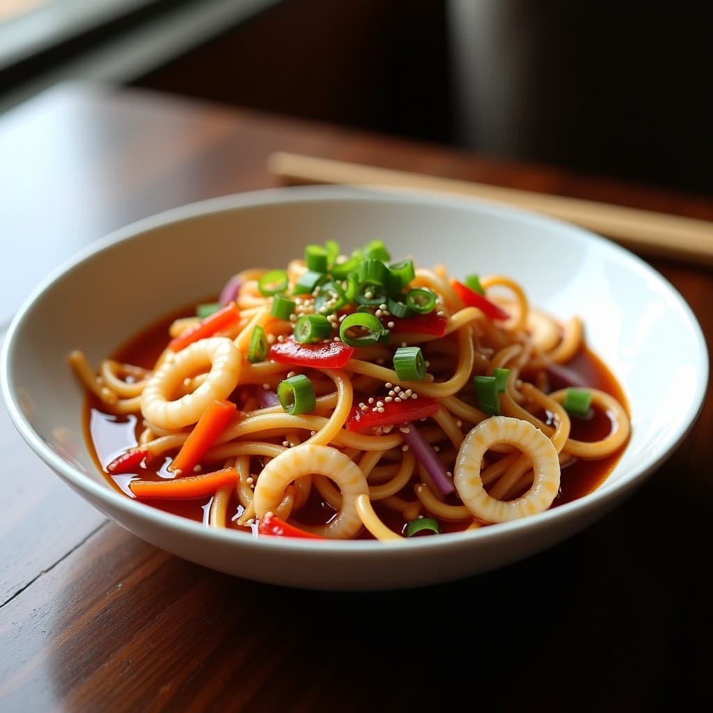 Wok de Espaguetis de Calamar y Verduras con Salsa de Ostras: Receta China en 15 Minutos