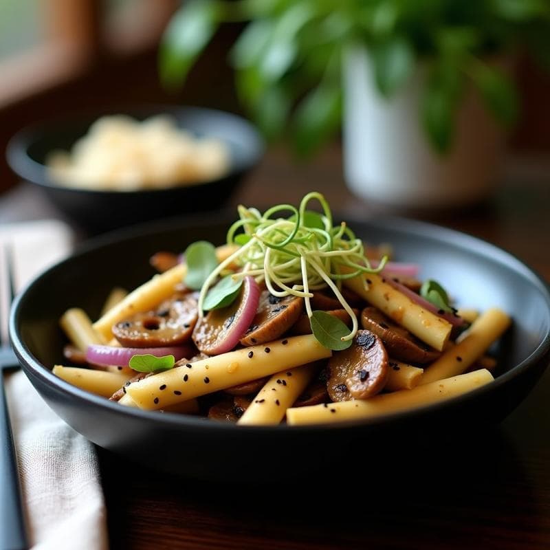 Wok de Espárragos Blancos y Setas Portobello: Receta Vegana en 10 Minutos con Salsa de Tamari