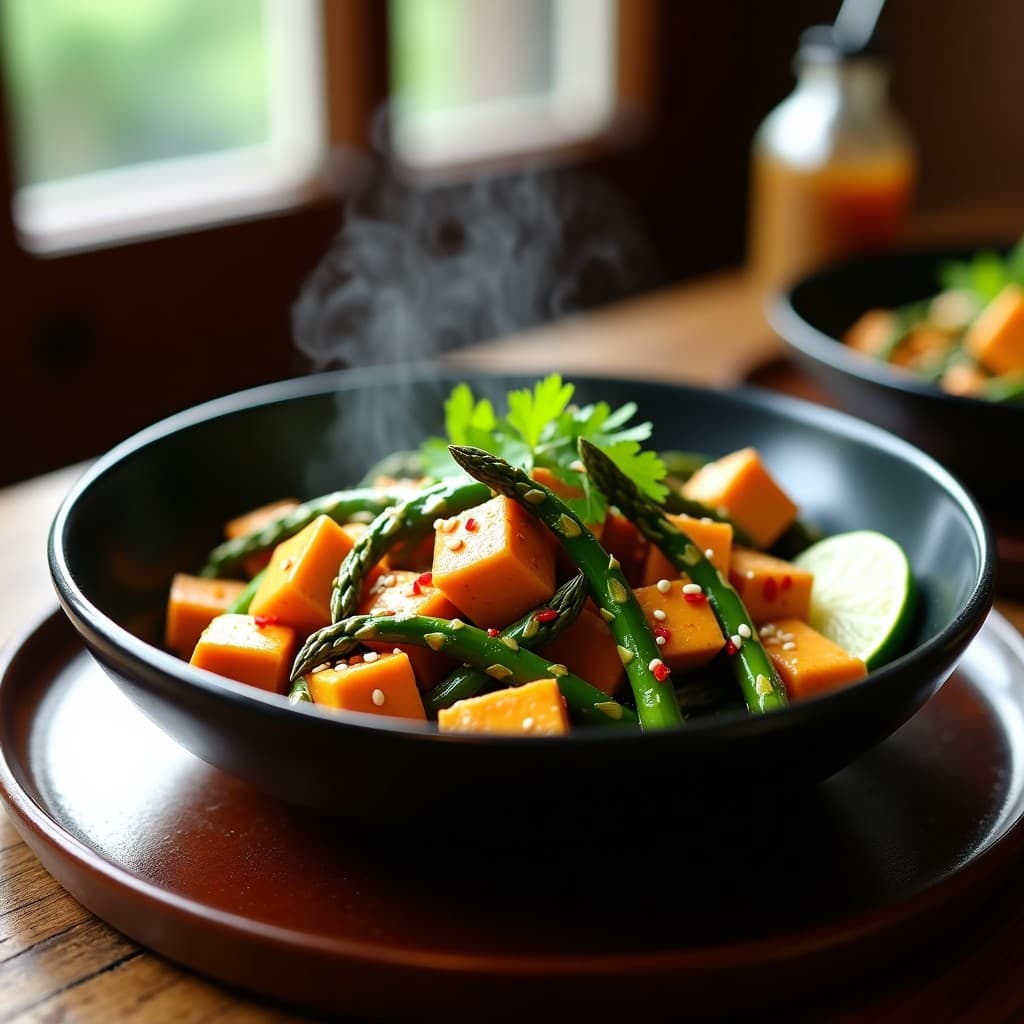 Wok de Espárragos Trinidad y Tofu con Salsa de Tamarindo: Receta Tailandesa Rápida